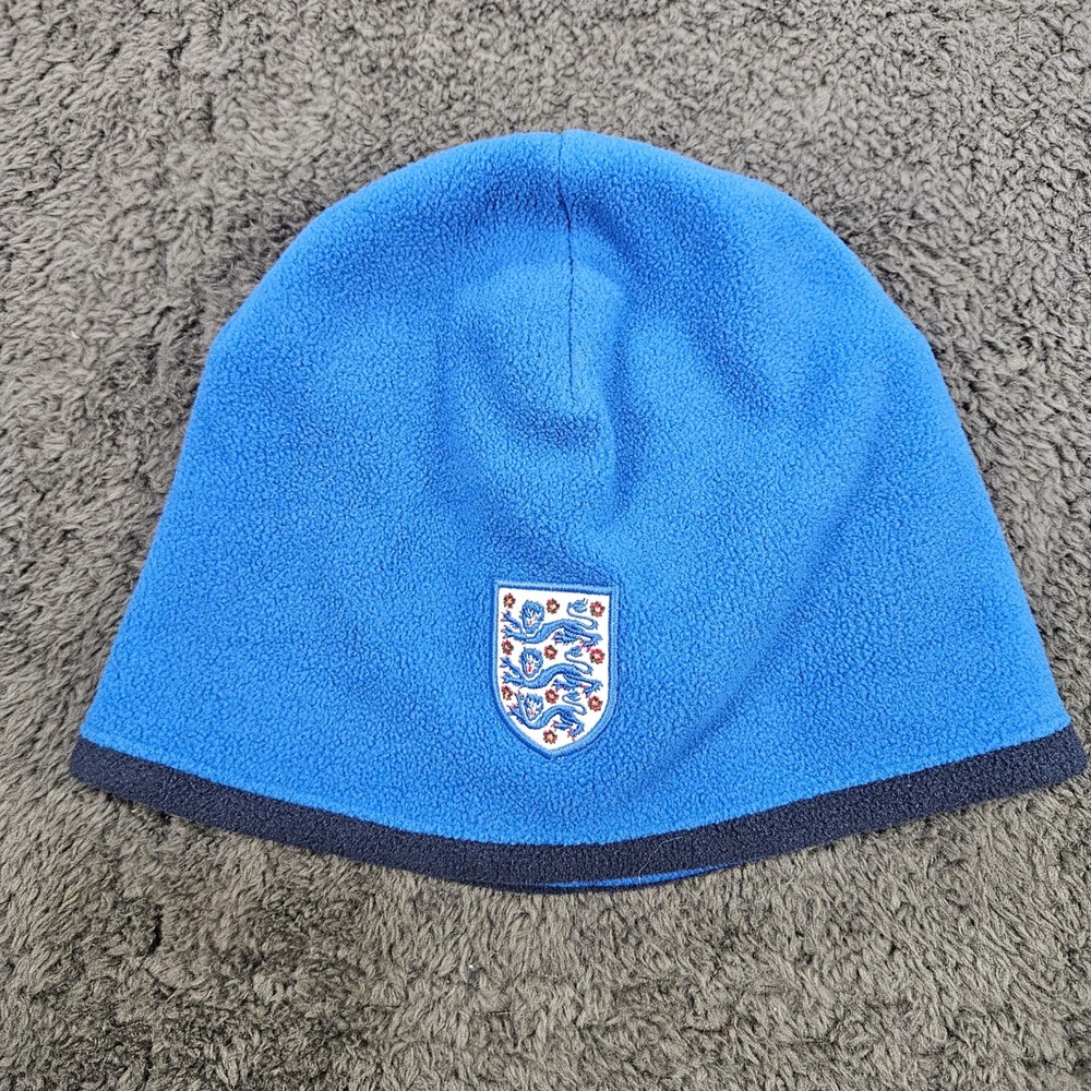 VTG Umbro England Beanie Mens Blue Fleece Three Lions Soccer Football Skull Cap